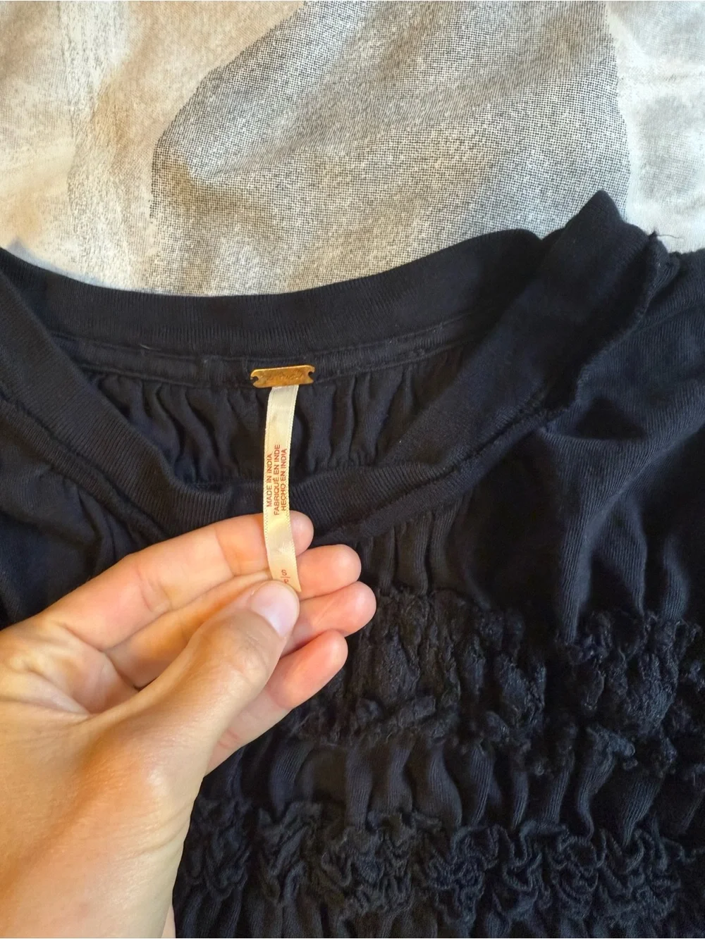 Free People Black Smocked- Maxey Knit Shirt. Size Small